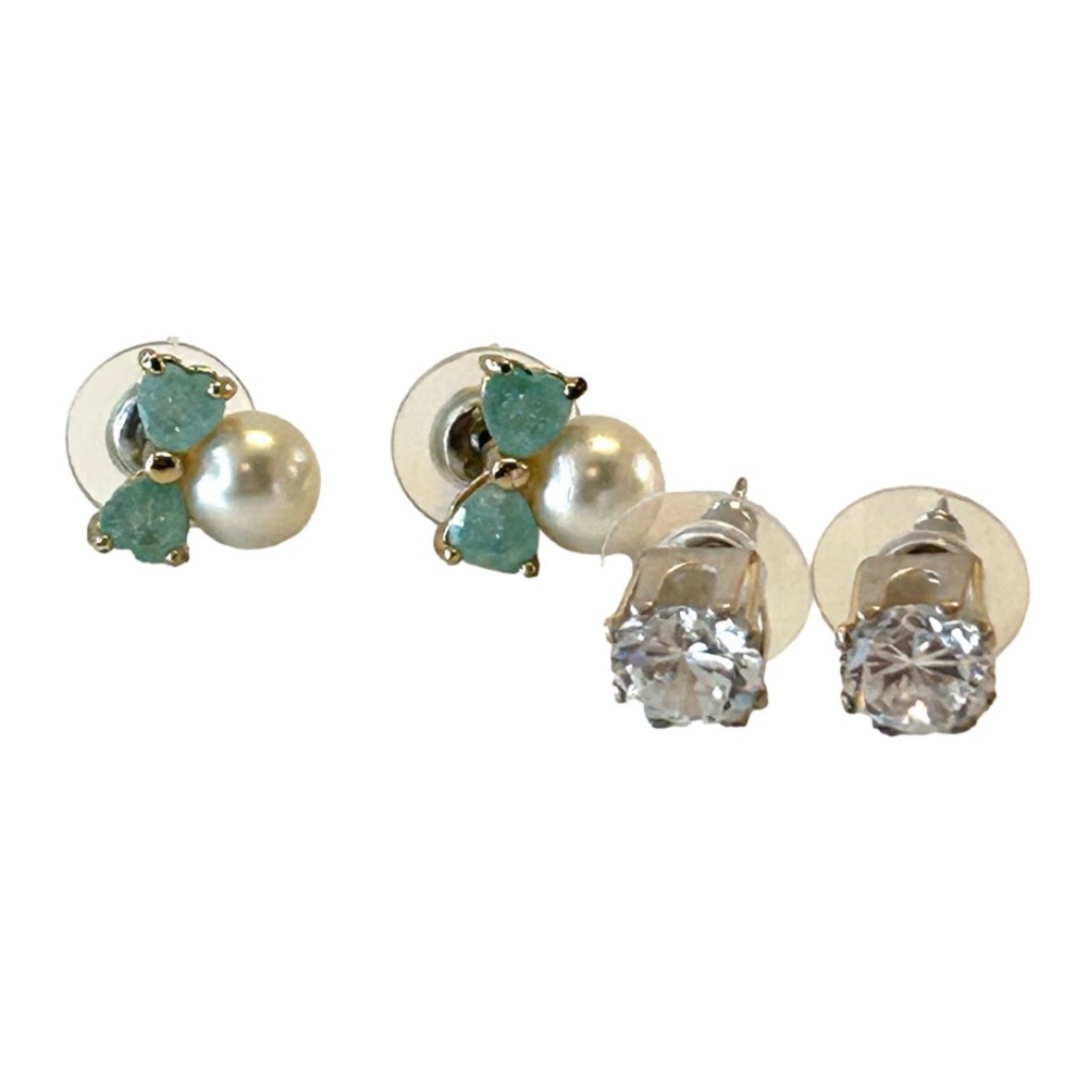 Bow Pearls and Large Crystal Earrings 2 Pairs of Studs